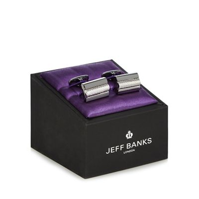 Grey rectangular bar cufflinks in a gift box